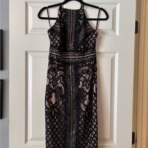 Lulu's Black and Cream Geometric Lace Dress Small